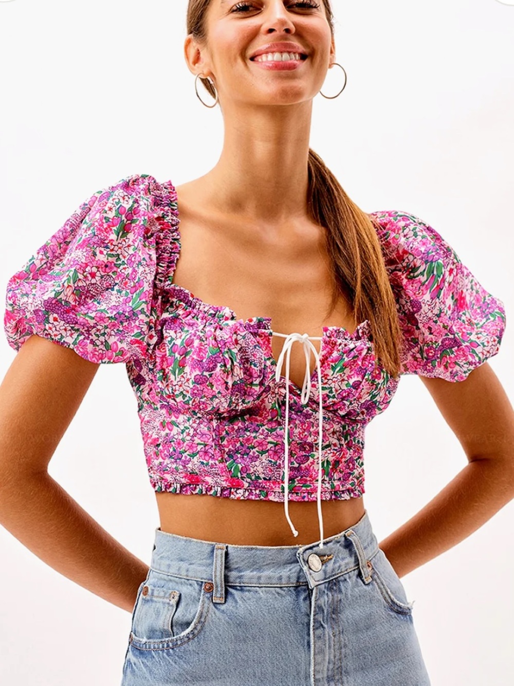For Love And Lemons Katarina Crop Floral Blouse
